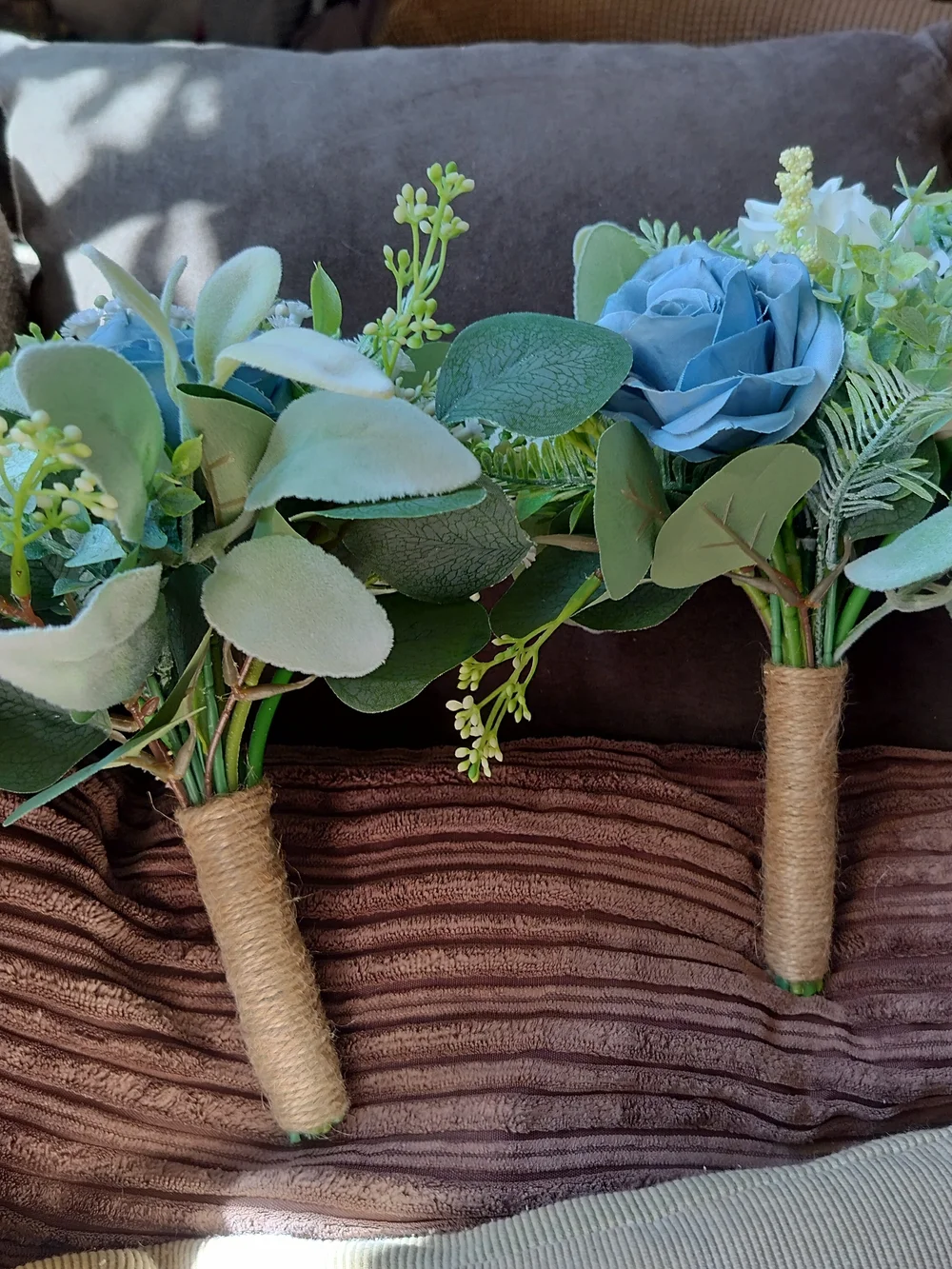 Blue and Cream With Assorted Greens Artificial Rose Arrangement - Home Accents